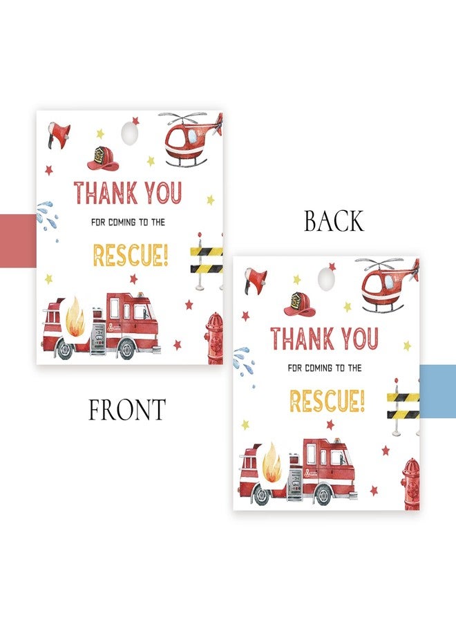 FORSHEEP 50pcs Fire Truck Thank You Tags, Firefighter Gift Tag with String for Birthday Party, Round Thank You Paper Tags for Boy Birthady/Fireman Themed Party Favors - Image 4